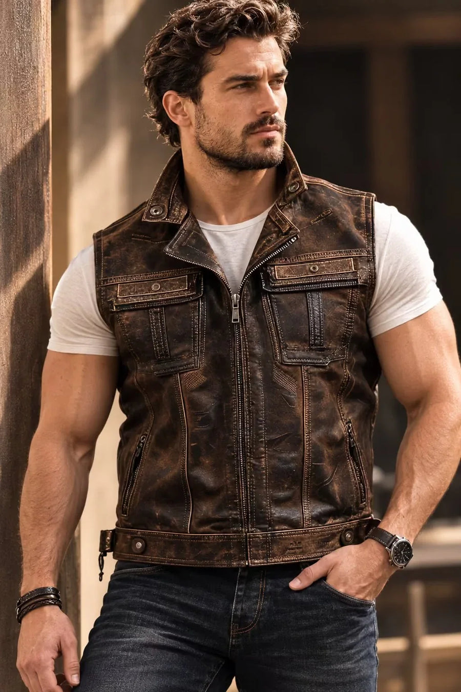 Leather Vest Man