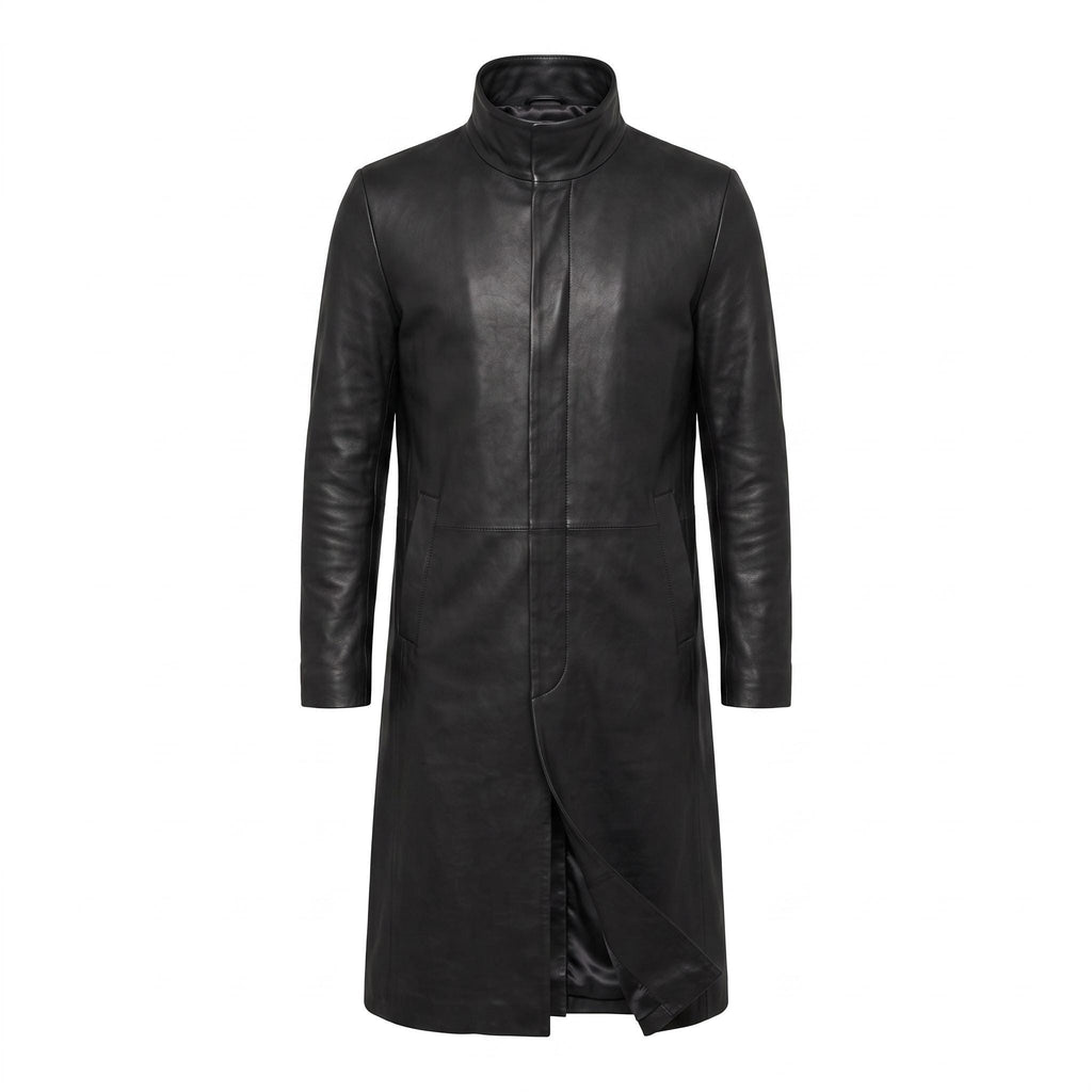 Men's Neo-Inspired Black Leather Duster Coat | Gothic Cyberpunk Trench Jacket