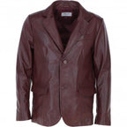 Men's Classic Burgundy Leather Blazer: AWL-2244