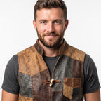 Men's Patchwork Leather Vest | Handmade Genuine Leather Vest|Vintage Patch Leather Vest|Rustic Biker Motorcycle Vest