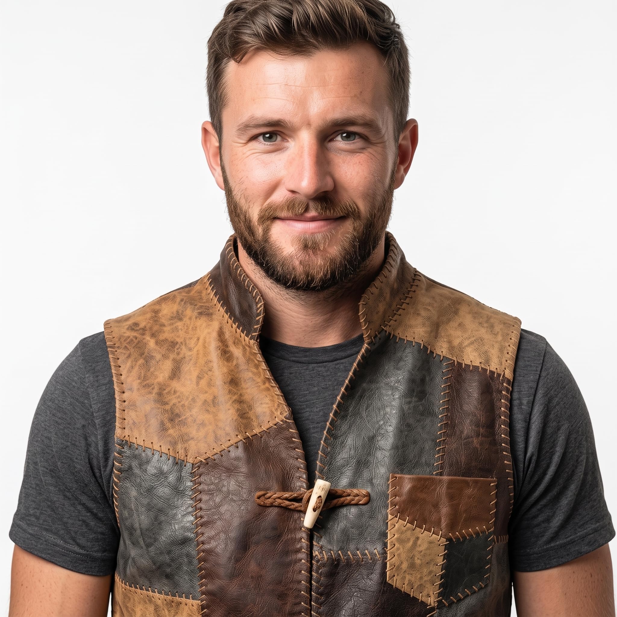 Men's Patchwork Leather Vest | Handmade Genuine Leather Vest|Vintage Patch Leather Vest|Rustic Biker Motorcycle Vest