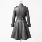 Grey Leather Military Coat, Double Breasted Gothic Victorian Jacket