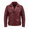 Men's Vintage Crimson Red Skull Leather Jacket | Motorcycle Jacket with Skull Back