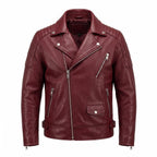 Men's Vintage Crimson Red Skull Leather Jacket | Motorcycle Jacket with Skull Back