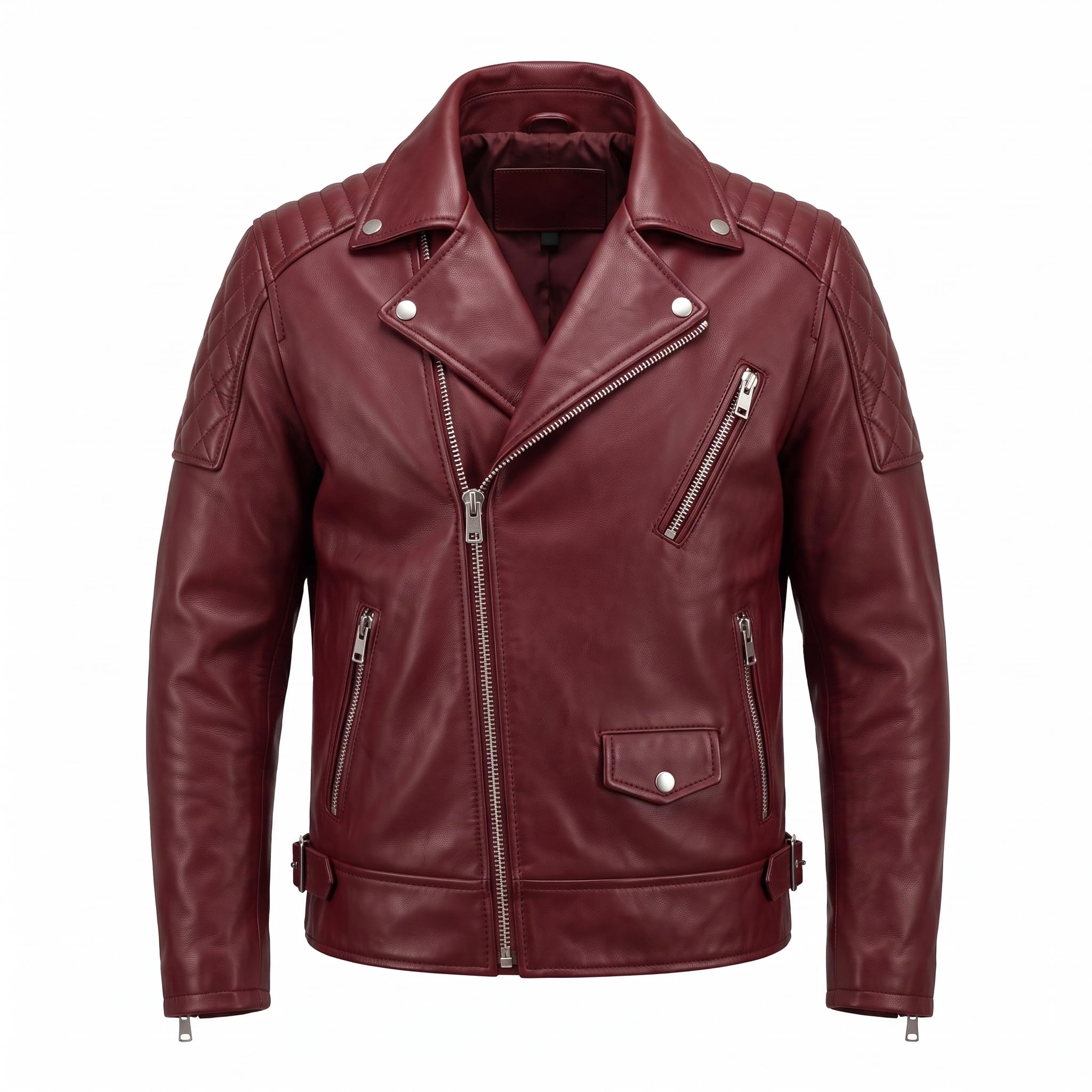 Men's Vintage Crimson Red Skull Leather Jacket | Motorcycle Jacket with Skull Back