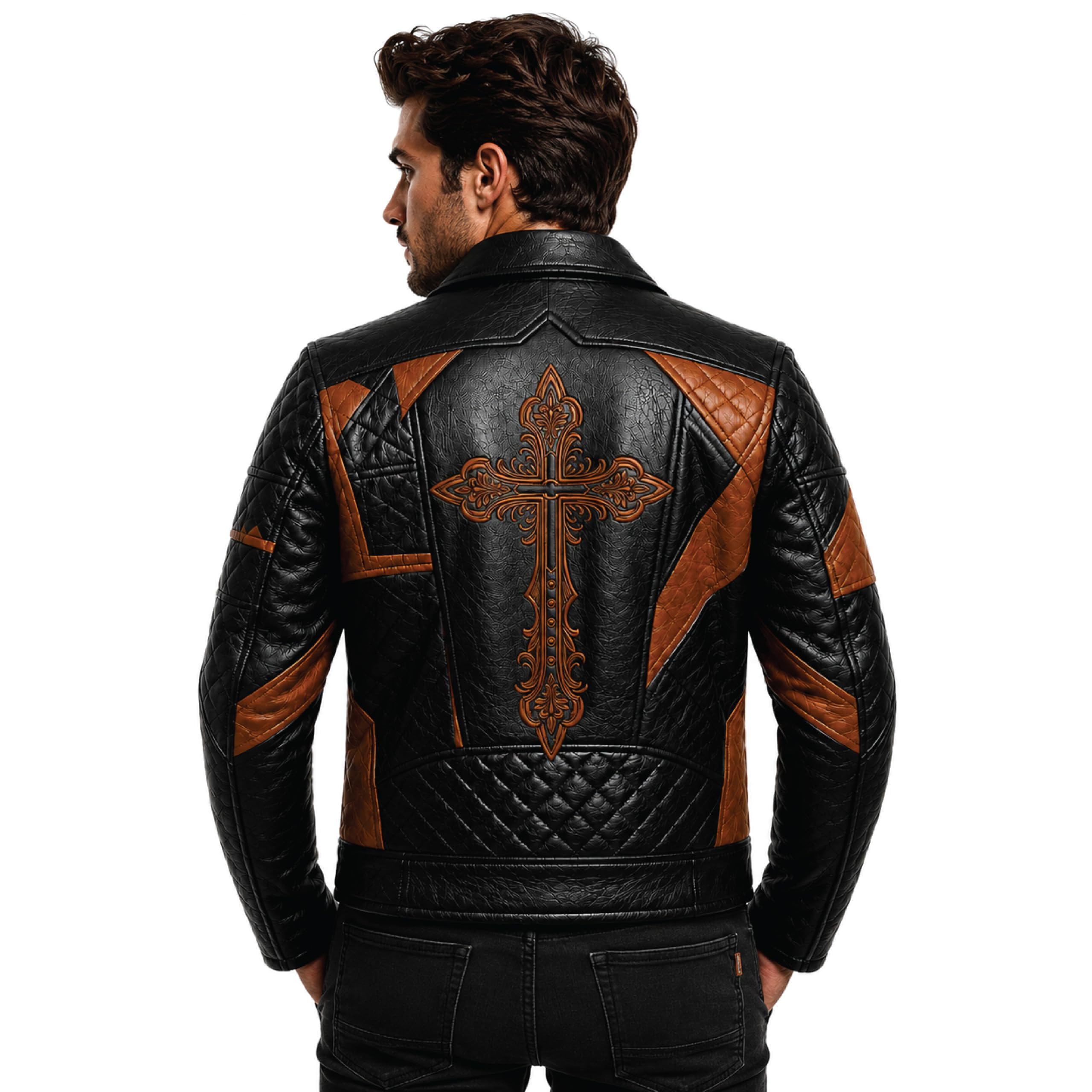 Men's Patchwork Leather Biker Jacket