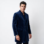 Men's Doctor Who Inspired Velvet Overcoat, Deep Navy Blue Time Traveler Jacket