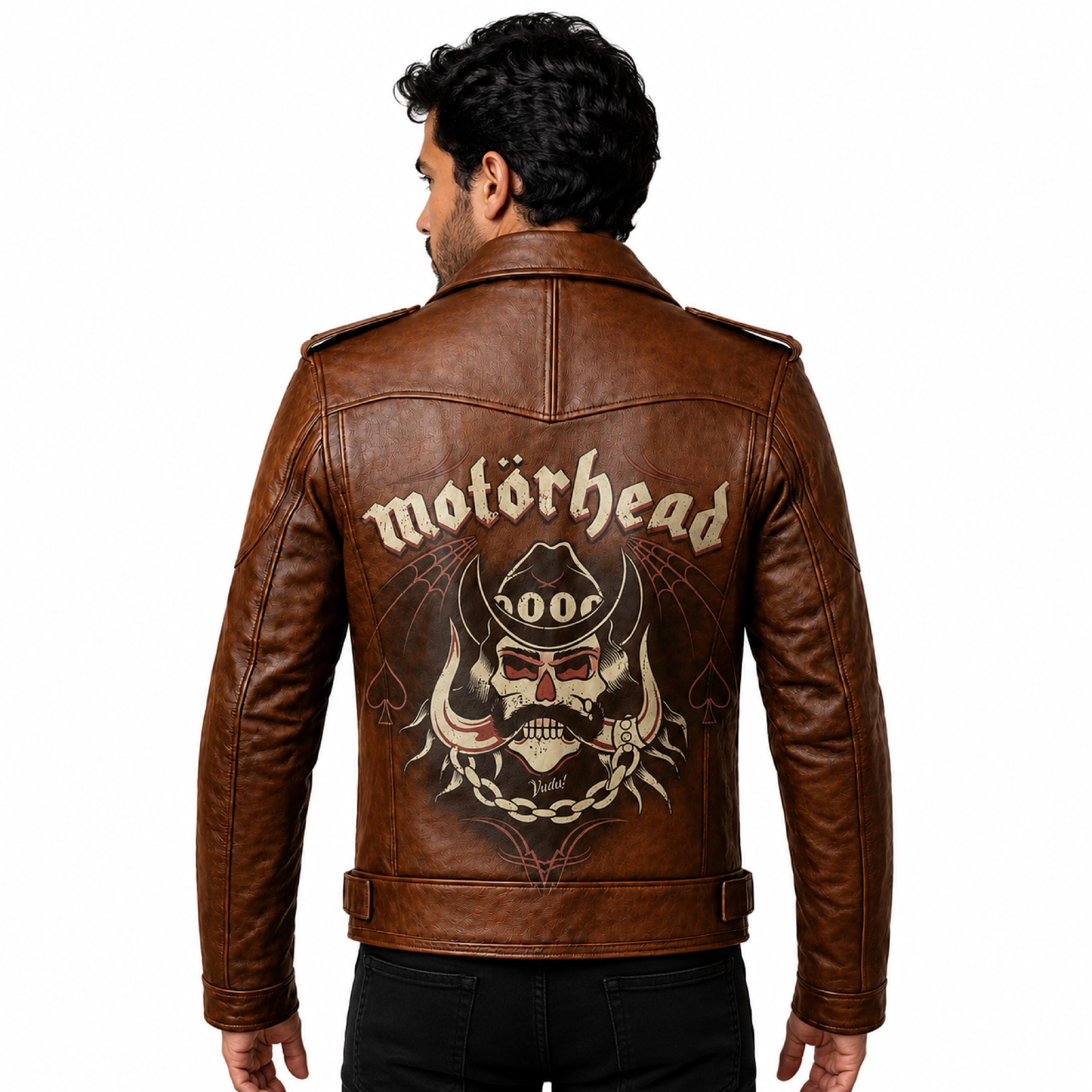 Brown Leather Skull Biker Jacket | Motorhead Inspired Cafe Racer Style