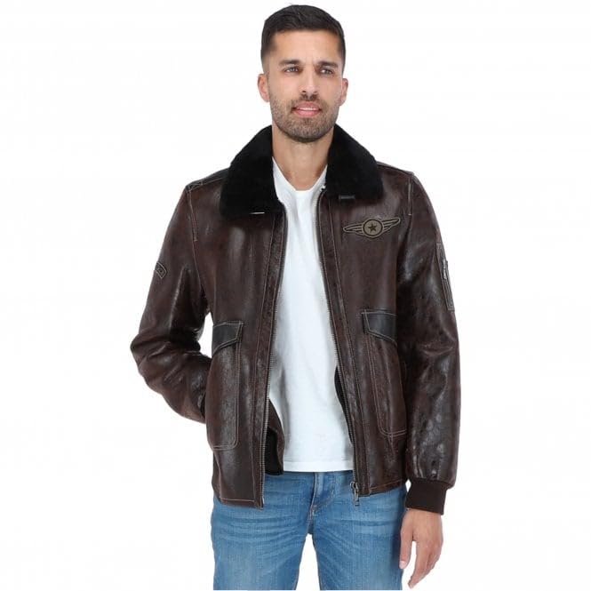 Men's Premium Leather Aviator Jacket with Detachable Collar