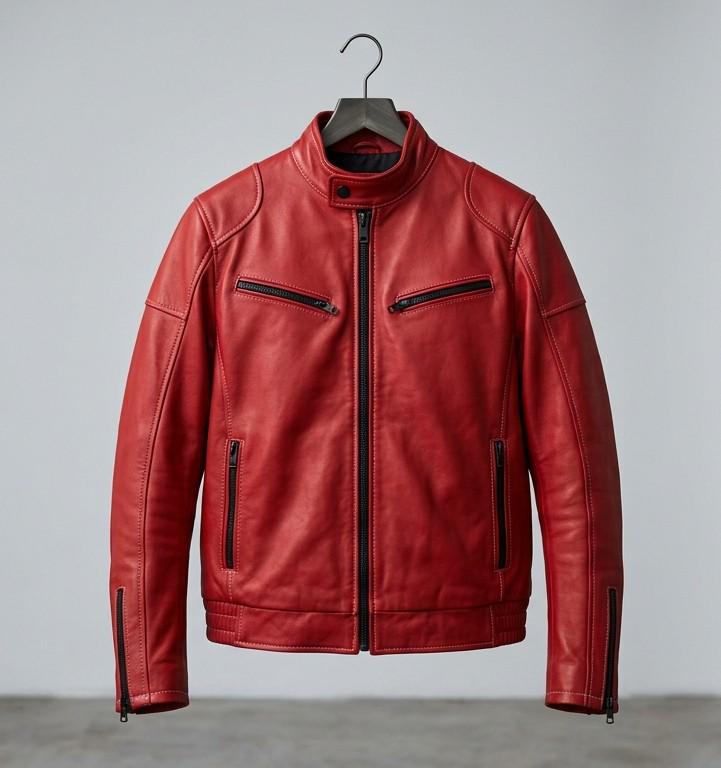 Men's Akira Kaneda Red Leather Jacket | Shotaro Cosplay Biker Coat (Neo-Tokyo)