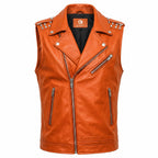 Timber AND Hide Men's Genuine Leather Motorcycle Biker Vest – Classic Double Rider Style with Studded Shoulders