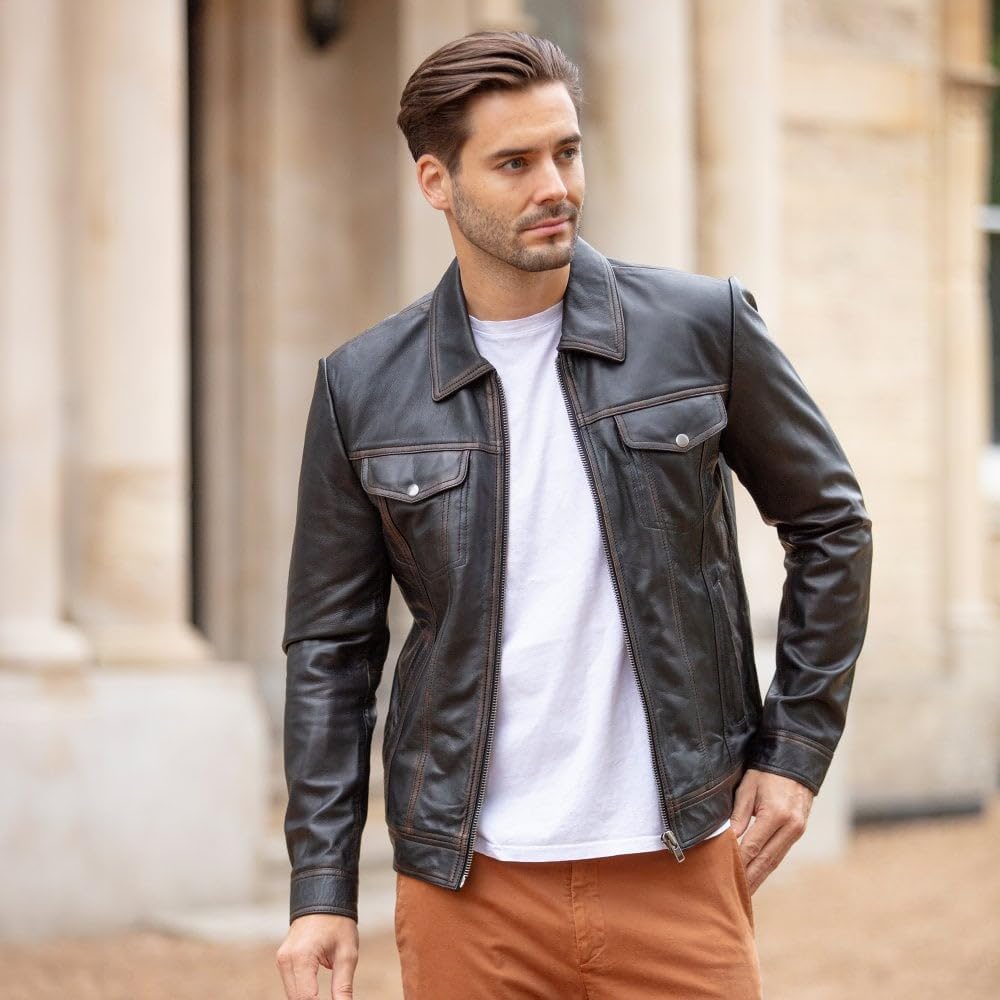 Men's Vintage Leather Bomber Jacket