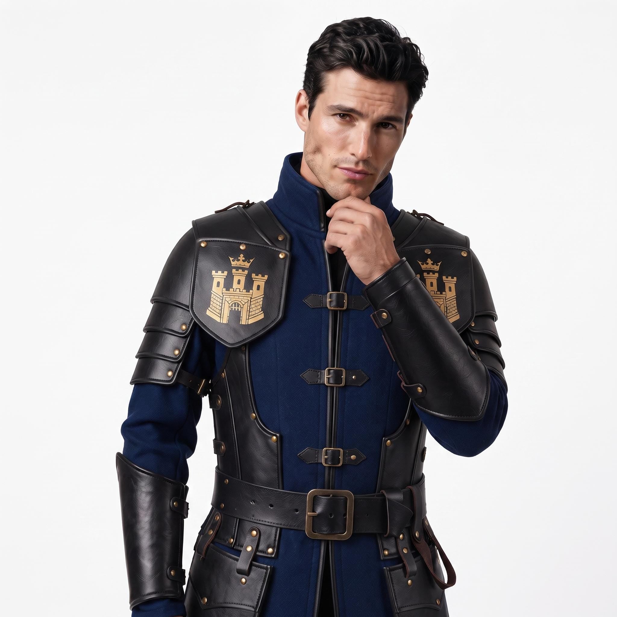 Medieval Knight Wool Coat with Leather Armor | Fantasy LARP Jacket Costume