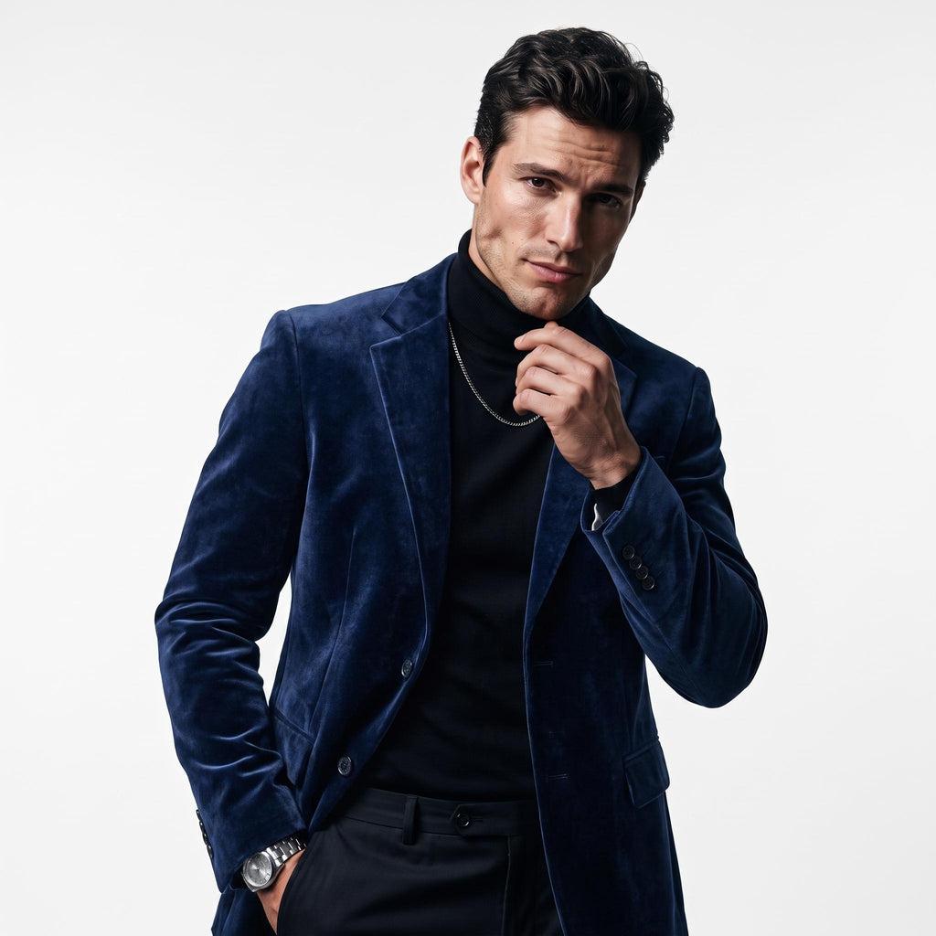 Men's Doctor Who Inspired Velvet Overcoat, Deep Navy Blue Time Traveler Jacket