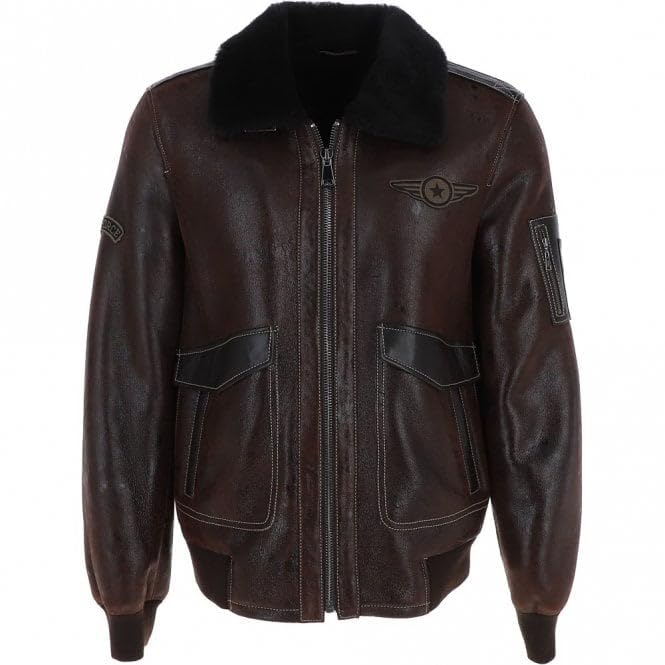 Men's Premium Leather Aviator Jacket with Detachable Collar