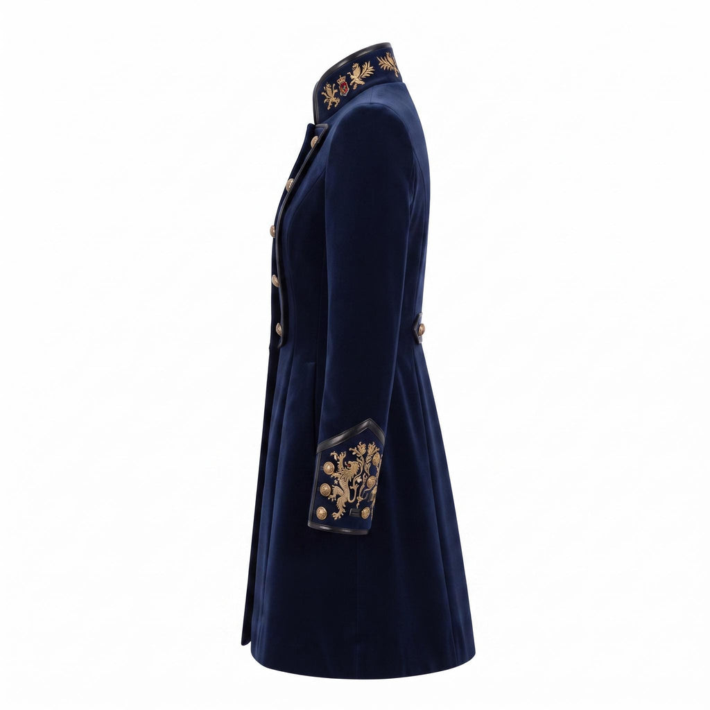 Navy Velvet Military Coat: Victorian Gothic Steampunk Royal Officer Jacket