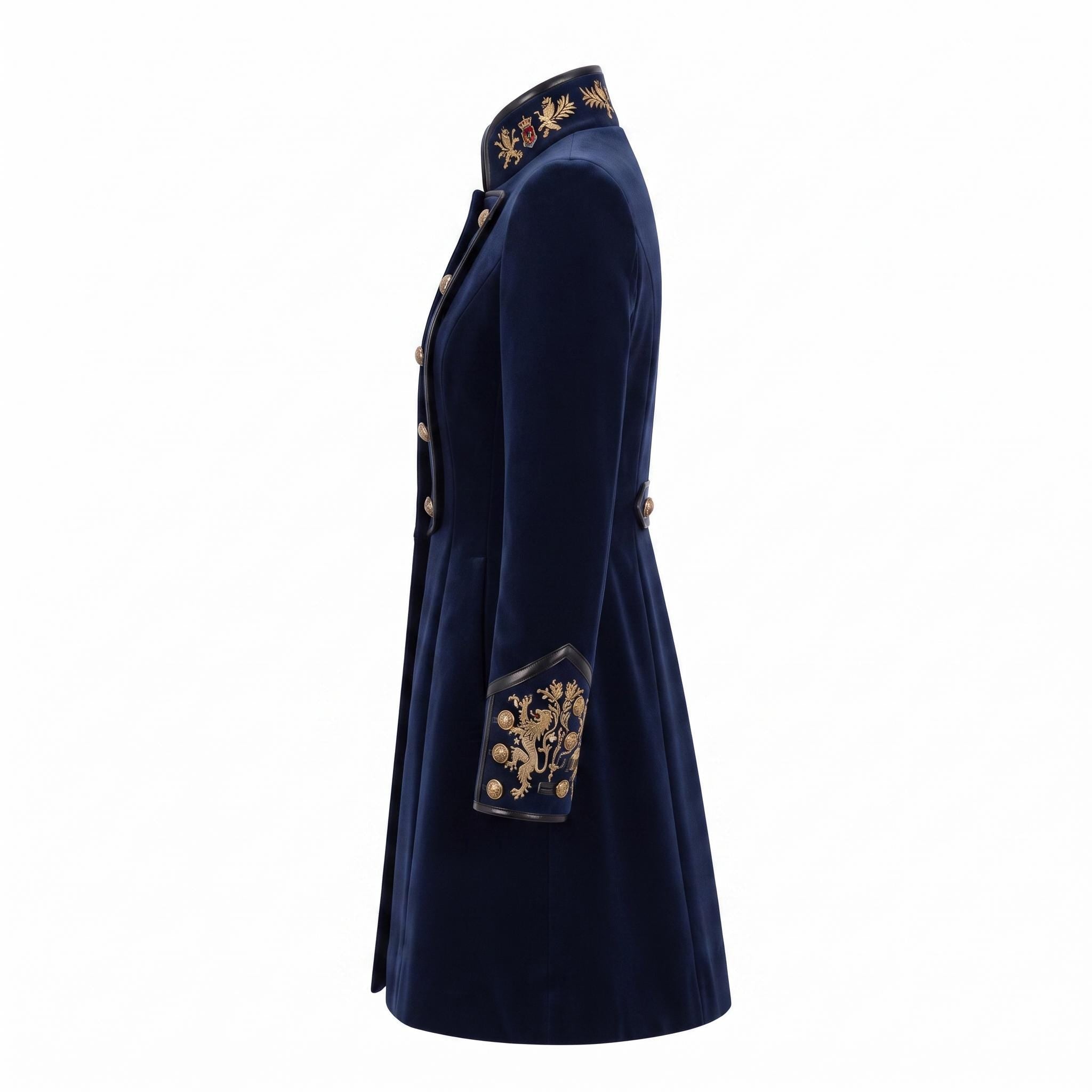 Navy Velvet Military Coat: Victorian Gothic Steampunk Royal Officer Jacket