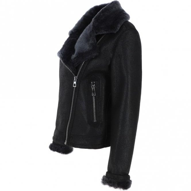 Women's Luxury Shearling Aviator Jacket Black/brissa