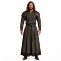 Men's Medieval Warrior Robe with Leather Shoulder Armor, Viking Tunic Costume, Fantasy Knight Garment