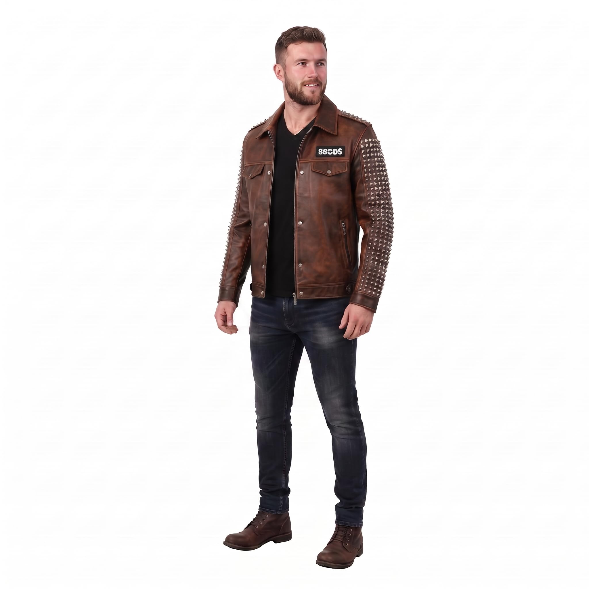 Men's Handmade Studded Leather Biker Jacket | Punk Rock Gothic Patchwork | Halloween Costume