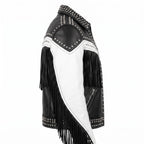 Man's Handmade Western Fringe Leather Jacket | Studded Cowboy Biker Coat