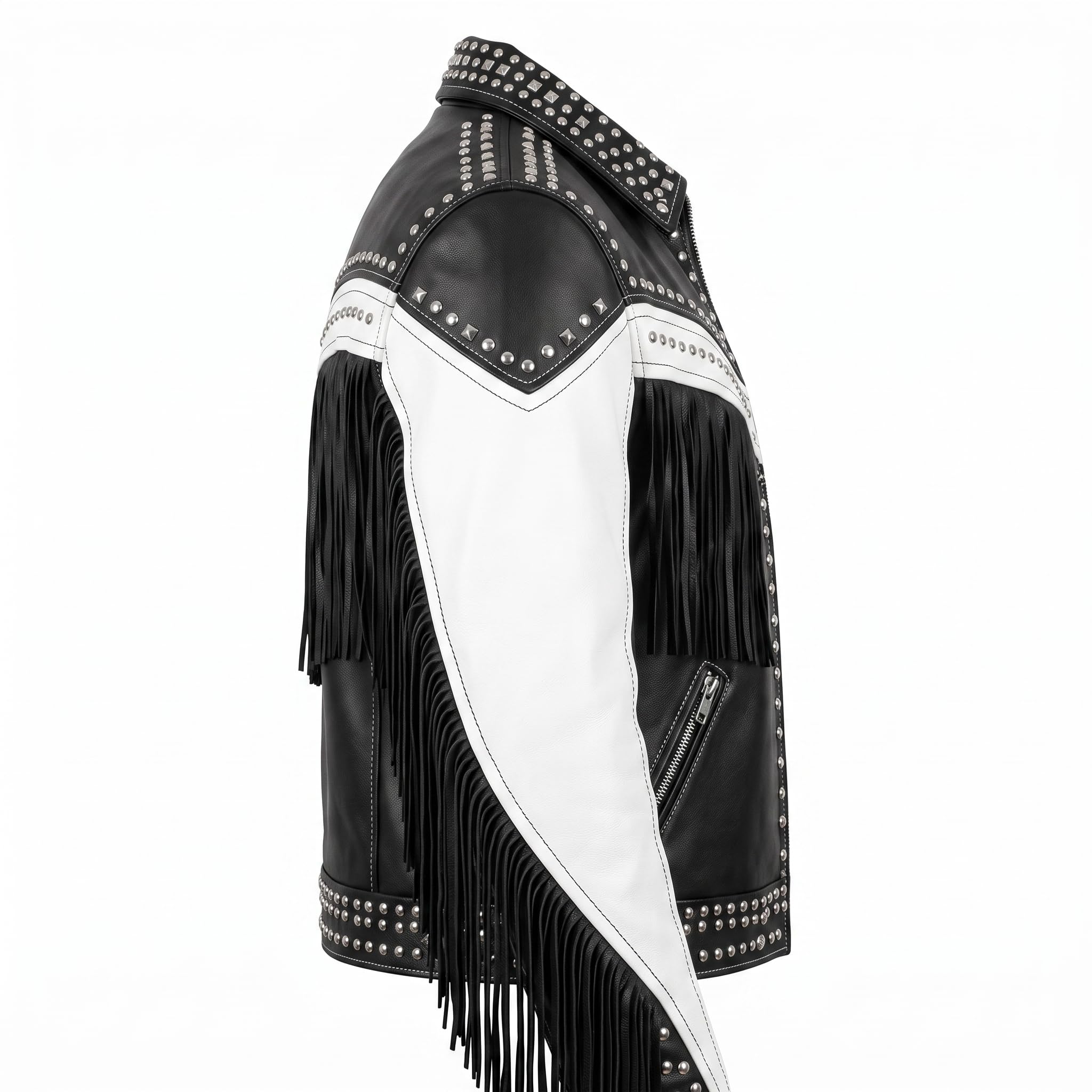 Man's Handmade Western Fringe Leather Jacket | Studded Cowboy Biker Coat