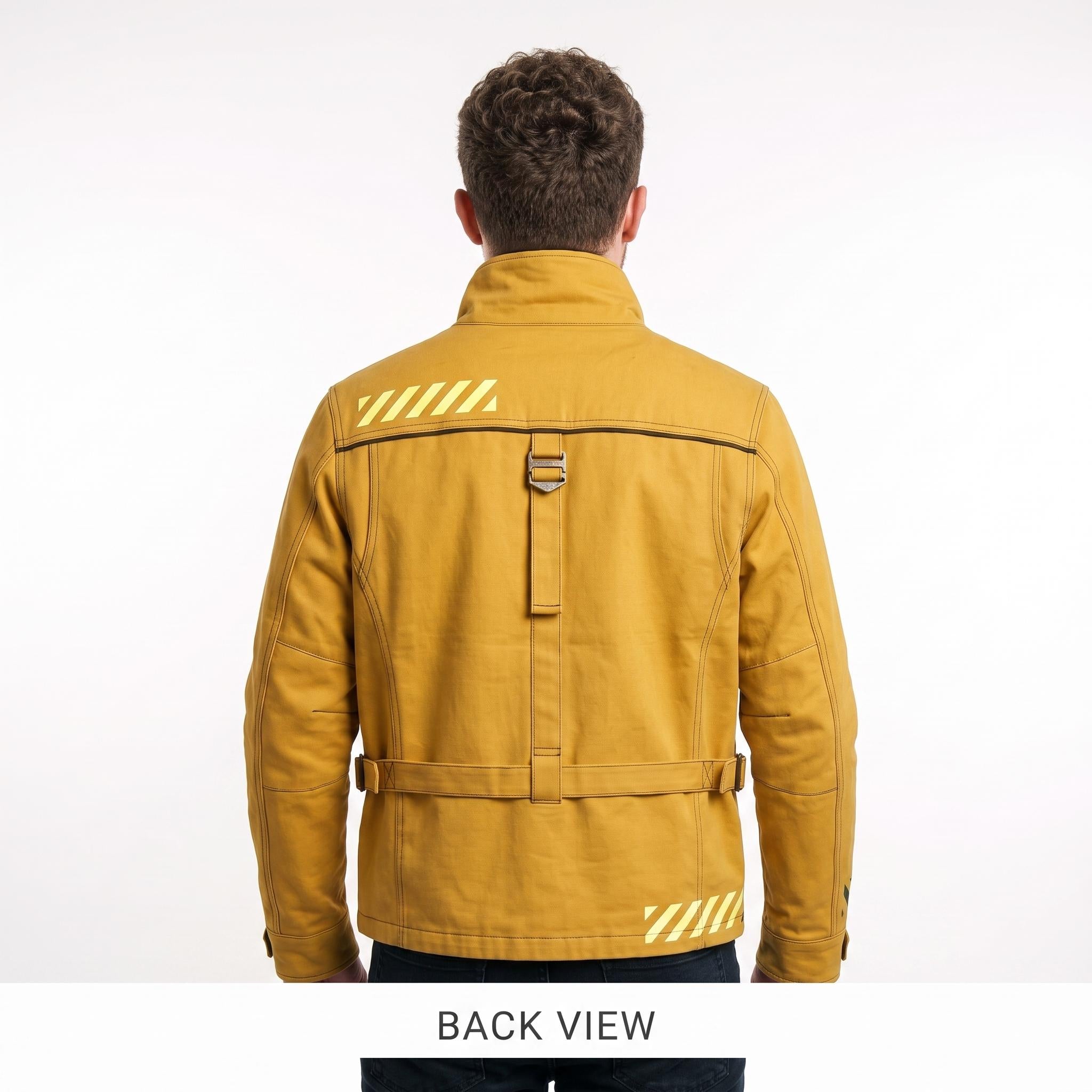 Cyberpunk Yellow Cotton Jacket | Men's Techwear Streetwear, Futuristic High-Collar Coat