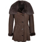Women's Sheepskin Long Hair Toscana Lapel Coat Brown