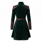 Women's Velvet Wrap Coat Dress with Leather Armor Trim, Fantasy Cosplay Outfit