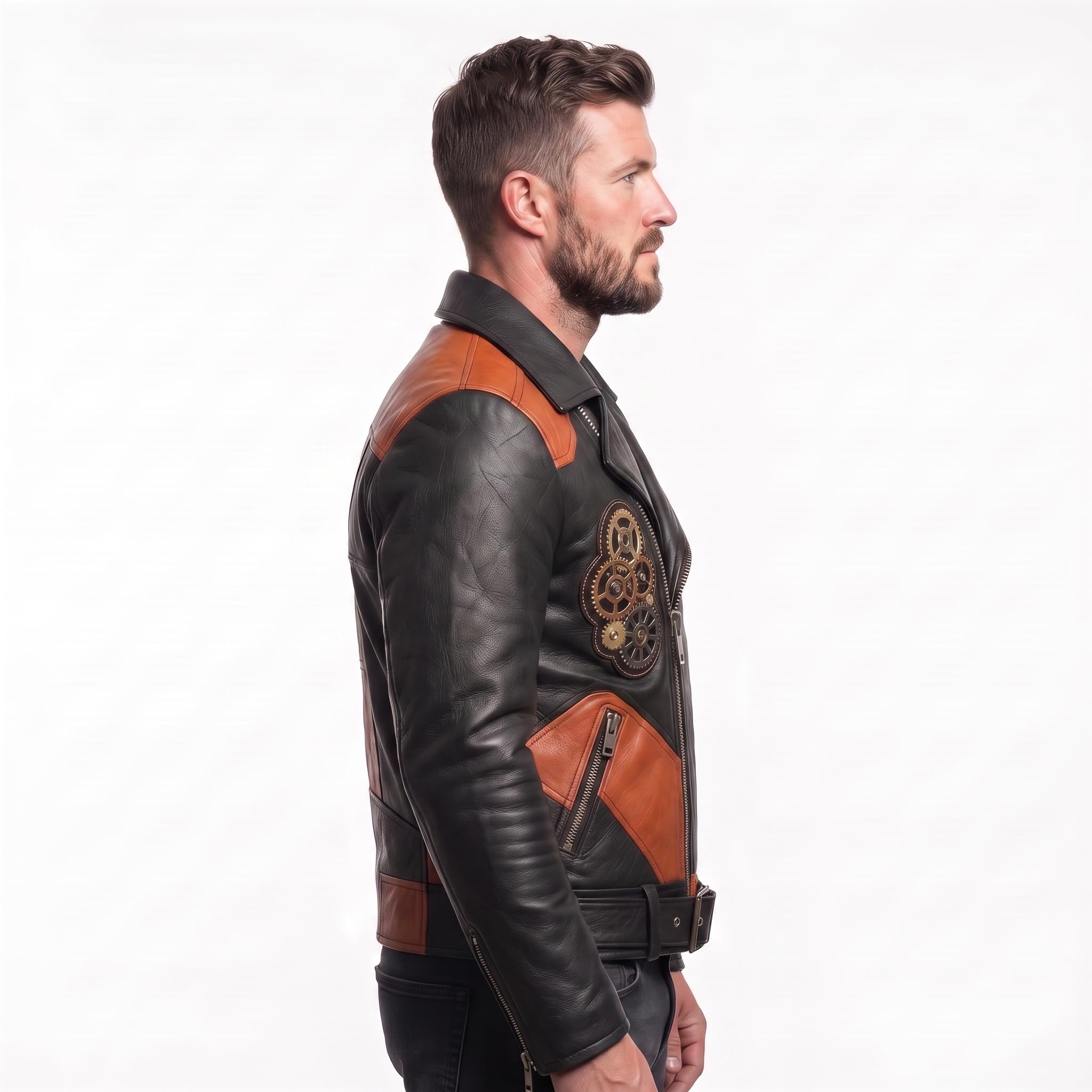 Men's Leather Biker Moto Jacket | Gothic Cross Design | Embroidered Patch jacket