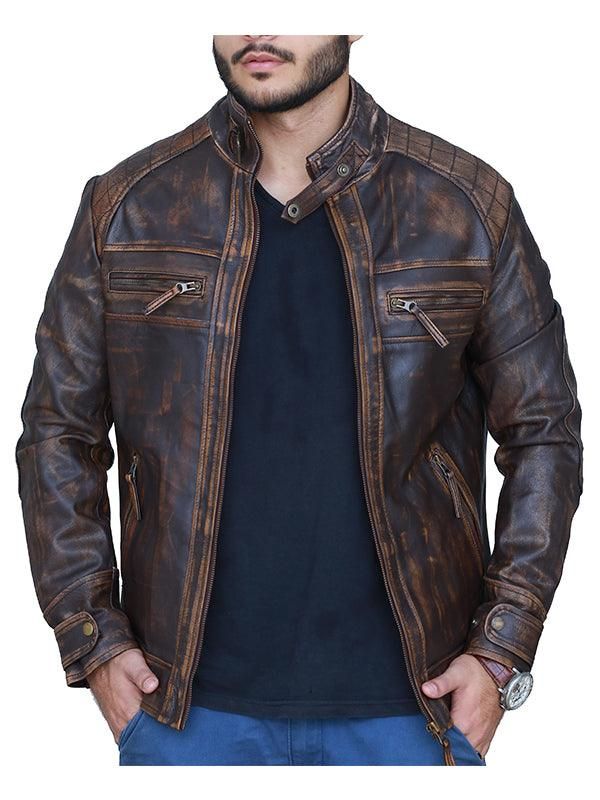 Diamond Classic Leather Jacket – Distressed Rub Off Brown