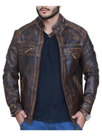 Diamond Classic Leather Jacket – Distressed Rub Off Brown