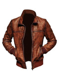Men’s Vintage Casual Distressed Real Leather Jacket – Tan Brown