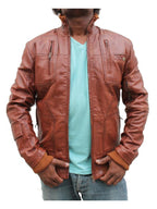 Men Vintage Biker Stylish Leather Jacket – Tan Brown