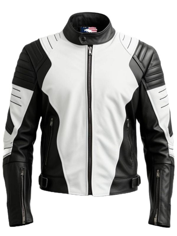 Men’s Faux Leather Black and White Leather Jacket