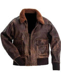 Aviator G1 Distressed Men’s Bomber Leather Jacket – Brown