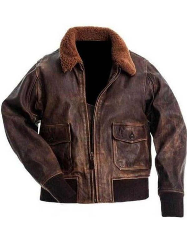 Aviator G1 Distressed Men’s Bomber Leather Jacket – Brown