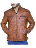 Diamond Classic Leather Jacket - Tan Brown