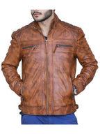Diamond Classic Leather Jacket - Tan Brown