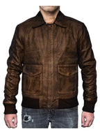 Distressed Brown Leather Jacket A2 Navy Flight