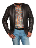 Men's Casual Style Classic Leather Jacket - Dark Brown