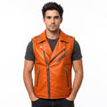 Timber AND Hide Men's Genuine Leather Motorcycle Biker Vest – Classic Double Rider Style with Studded Shoulders