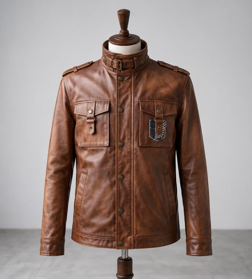 Attack on Titan Survey Corps Leather Jacket | Man's Military Scout Cosplay Coat