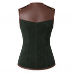 Women's Forest Green Suede Vest: Engraved Mountain Landscape, Leather Accents, Cottagecore Outerwear