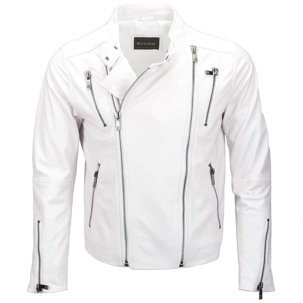 Men's Ivory Vegetable Tanned Biker Jacket White