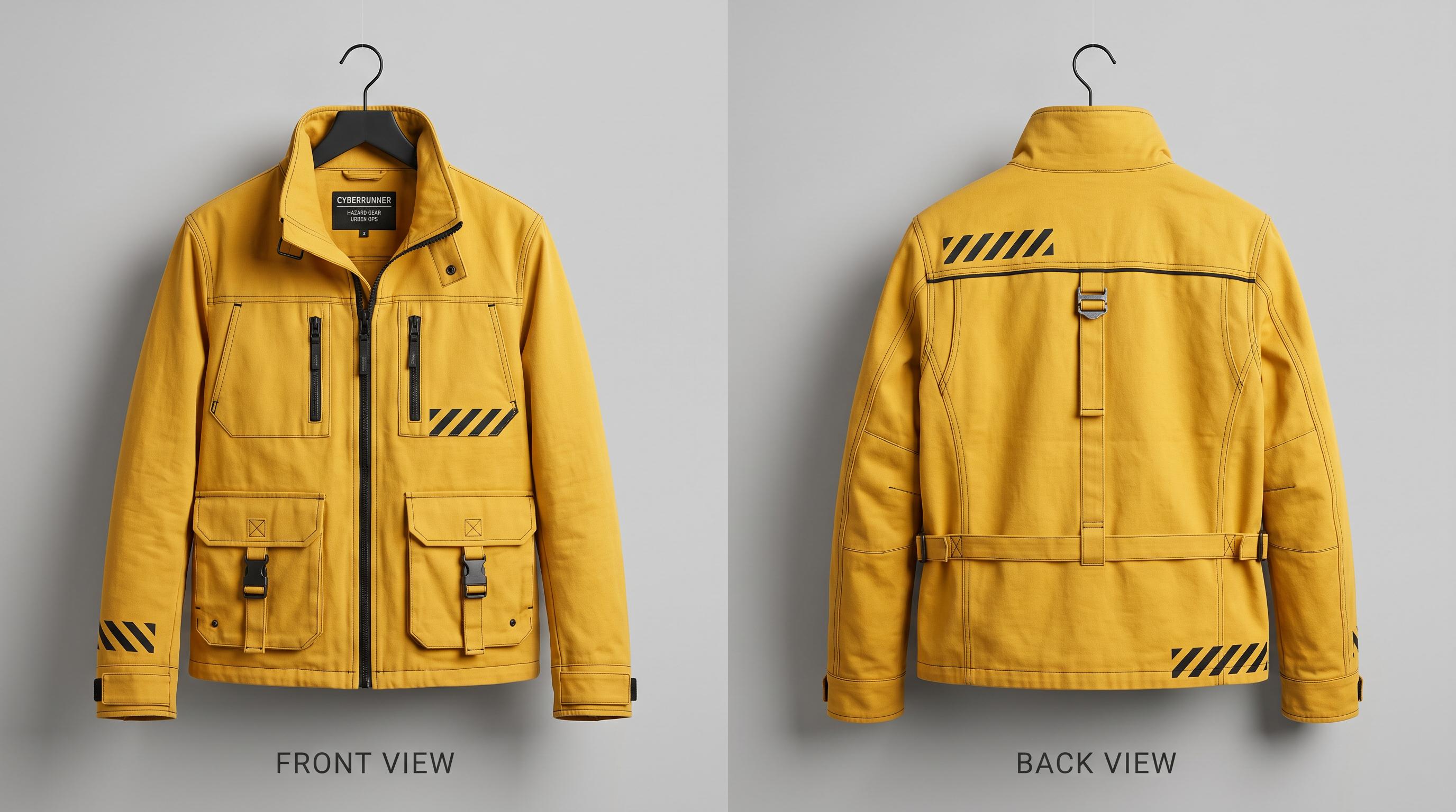 Women's Yellow Techwear Jacket Women, Cyberpunk Streetwear High-Collar Cotton Coat