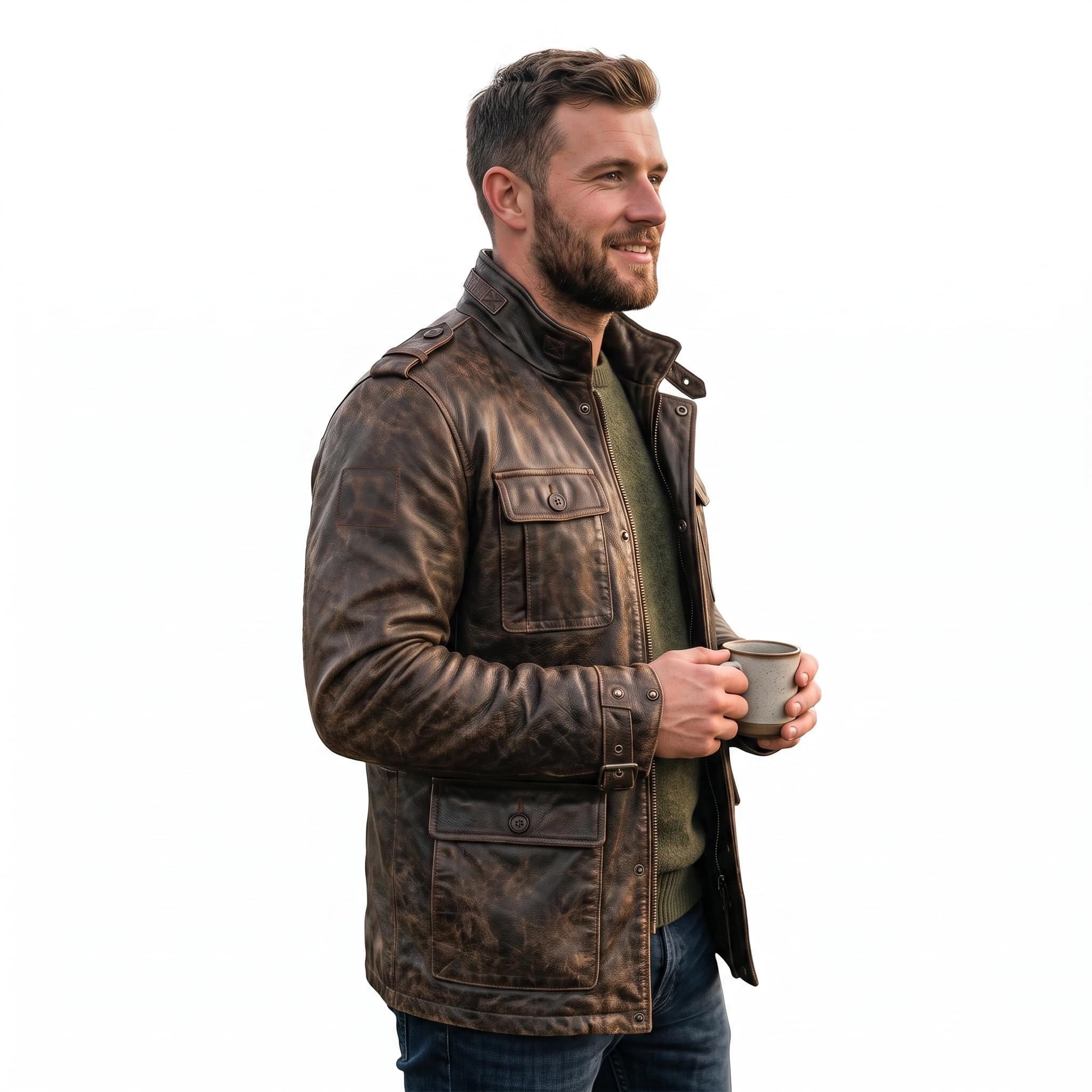 Timber AND Hide Vintage Field Leather Jacket Military Inspired –Bomber Leather Jackets for Men