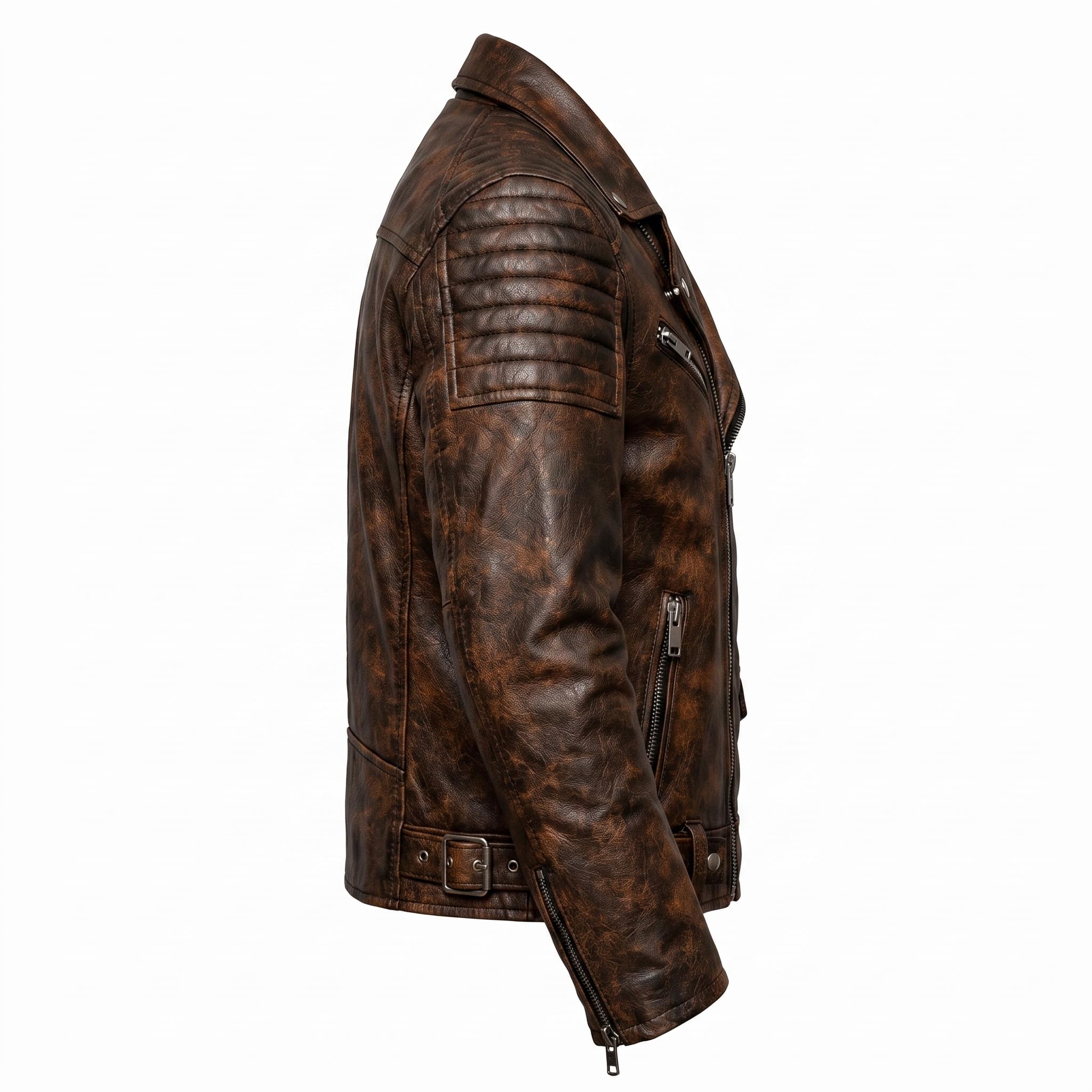 Men's motorcycle jacket with skull back | brown leather biker jacket | vintage moto style