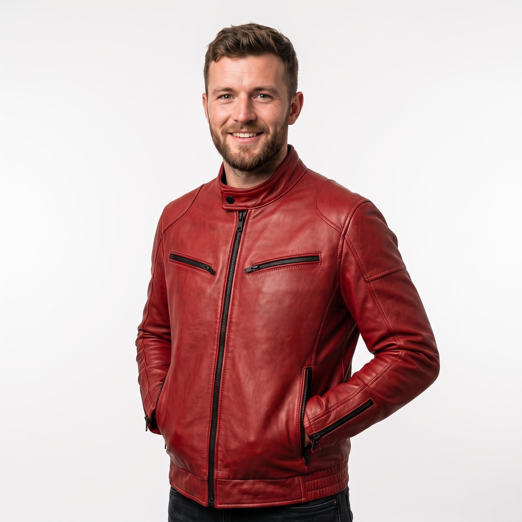 Men's Akira Kaneda Red Leather Jacket | Shotaro Cosplay Biker Coat (Neo-Tokyo)