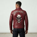 Ghost Rider Inspired Crimson Red Leather Biker Jacket | Flaming Skull Graphic, Ride or Die